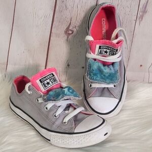 Converse All Star Chuck Taylor Low Top Classic Double Tongue Gray Neon Pink Star
